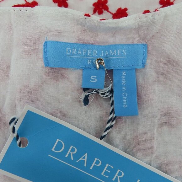 Draper James Womens Small Puff Sleeve Wrap Dress Red Embroidered Flowers NEW - Picture 9 of 14